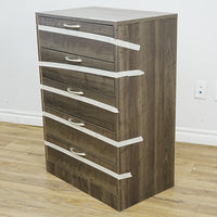 25x16x36-Inch Compact 5‑Drawer Unit – Dark Veneer with Silver Handles
