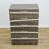 25x16x36-Inch Compact 5‑Drawer Unit – Dark Veneer with Silver Handles