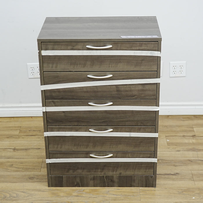 25x16x36-Inch Compact 5‑Drawer Unit – Dark Veneer with Silver Handles