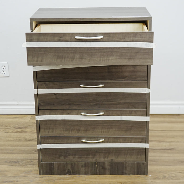 25x16x36-Inch Compact 5‑Drawer Unit – Dark Veneer with Silver Handles
