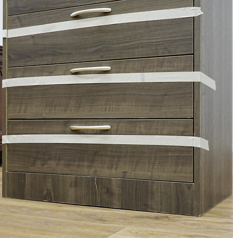 25x16x36-Inch Compact 5‑Drawer Unit – Dark Veneer with Silver Handles