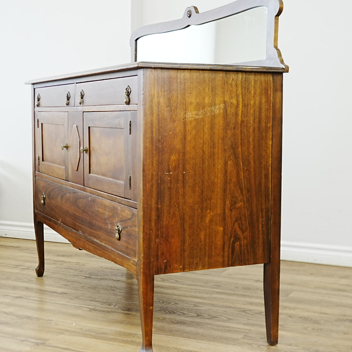 55x21x48-Inch Brown Dining Buffets Server – Drawers, Cabinet, and Mirror