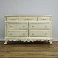 56x18x33-Inch – Victorian Cream Dresser with Ornate Carvings, 7 Drawer