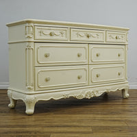 56x18x33-Inch – Victorian Cream Dresser with Ornate Carvings, 7 Drawer