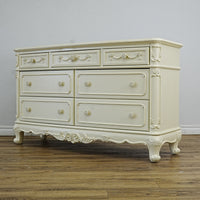 56x18x33-Inch – Victorian Cream Dresser with Ornate Carvings, 7 Drawer