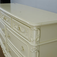 56x18x33-Inch – Victorian Cream Dresser with Ornate Carvings, 7 Drawer