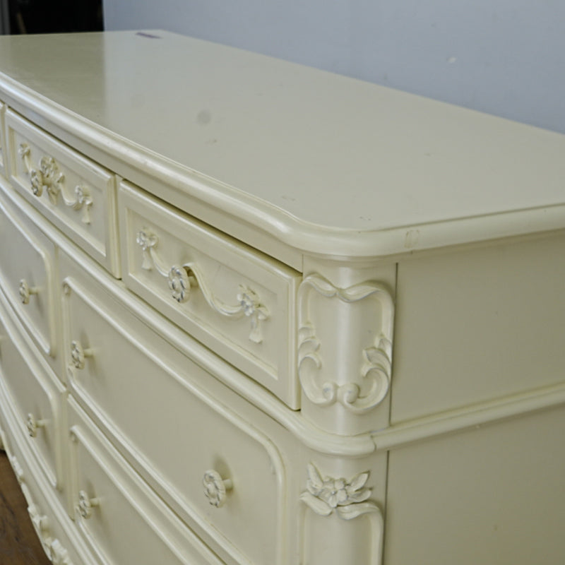56x18x33-Inch – Victorian Cream Dresser with Ornate Carvings, 7 Drawer