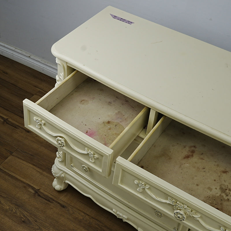 56x18x33-Inch – Victorian Cream Dresser with Ornate Carvings, 7 Drawer