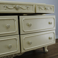 56x18x33-Inch – Victorian Cream Dresser with Ornate Carvings, 7 Drawer