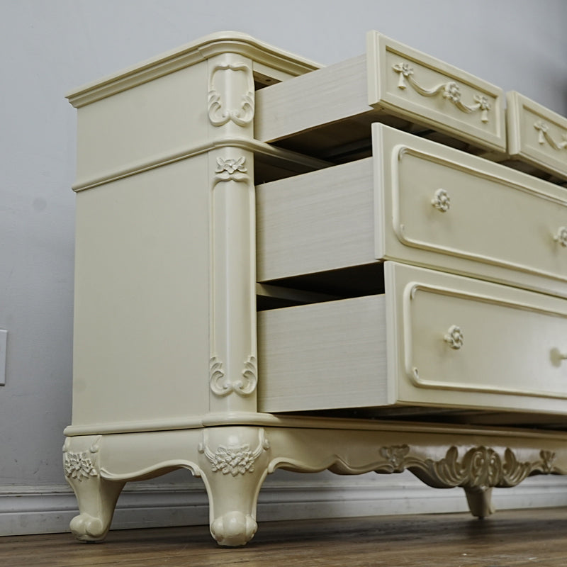 56x18x33-Inch – Victorian Cream Dresser with Ornate Carvings, 7 Drawer