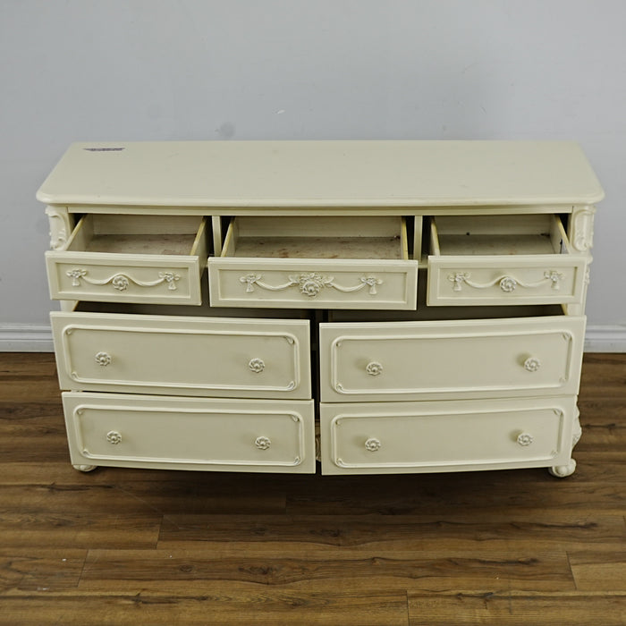 56x18x33-Inch – Victorian Cream Dresser with Ornate Carvings, 7 Drawer