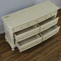 56x18x33-Inch – Victorian Cream Dresser with Ornate Carvings, 7 Drawer