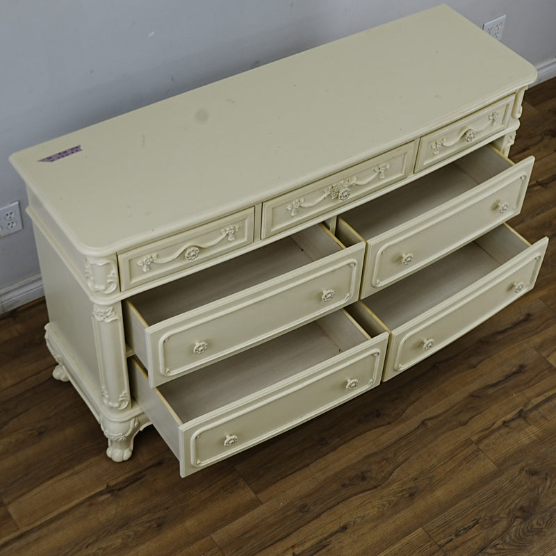 56x18x33-Inch – Victorian Cream Dresser with Ornate Carvings, 7 Drawer