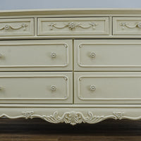 56x18x33-Inch – Victorian Cream Dresser with Ornate Carvings, 7 Drawer