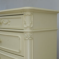 33x18x48-Inch – Victorian Cream Tall Chest with Ornate Carvings, 5 Drawer