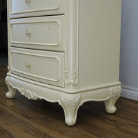 33x18x48-Inch – Victorian Cream Tall Chest with Ornate Carvings, 5 Drawer