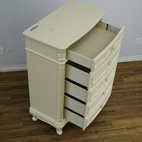 33x18x48-Inch – Victorian Cream Tall Chest with Ornate Carvings, 5 Drawer