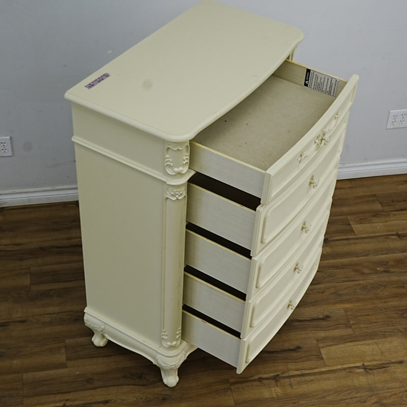33x18x48-Inch – Victorian Cream Tall Chest with Ornate Carvings, 5 Drawer