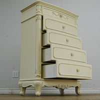 33x18x48-Inch – Victorian Cream Tall Chest with Ornate Carvings, 5 Drawer