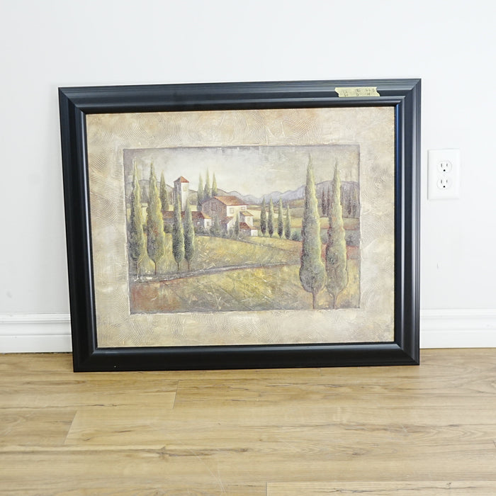12×1×27‑Inch Framed Artwork, Mediterranean Landscape, Cypress Trees