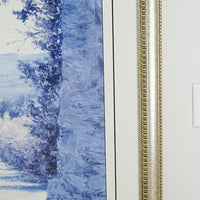 35×1×37‑Inch Framed Artwork – Blue Monochrome Village, Ornate Frame