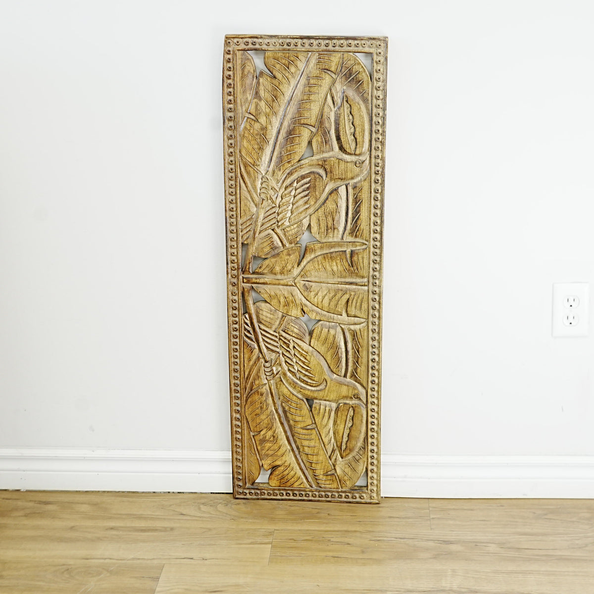 40×1×13‑Inch Decorative Wooden Panel – Carved Leaf Motif with Rustic Finish