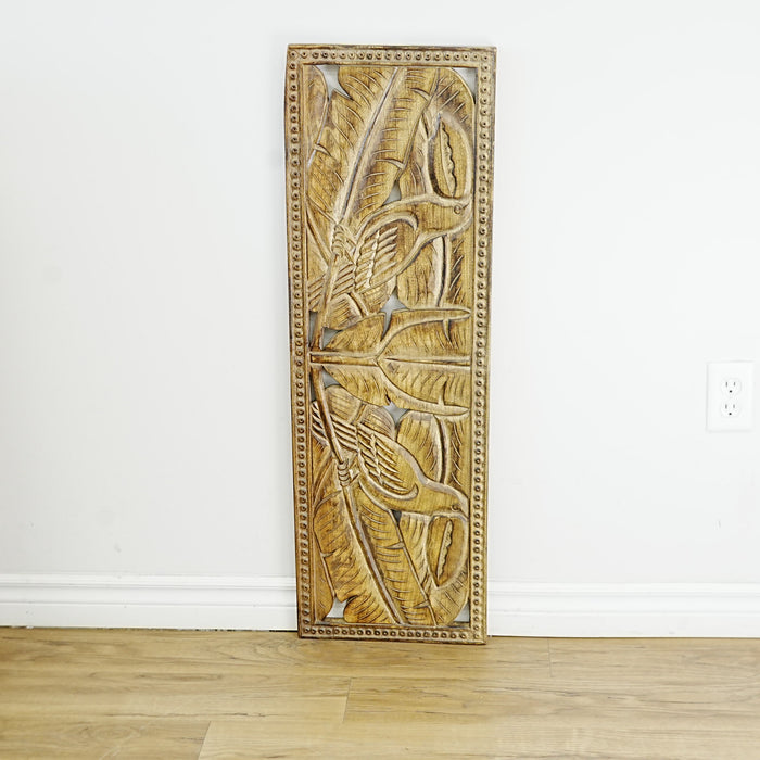40×1×13‑Inch Decorative Wooden Panel – Carved Leaf Motif with Rustic Finish