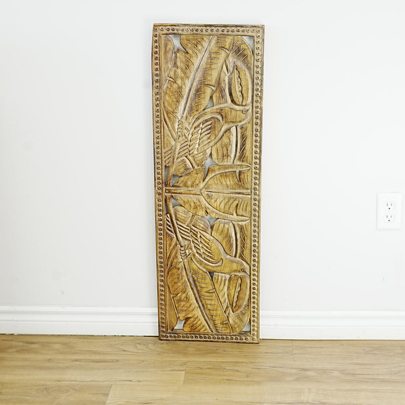 40×1×13‑Inch Decorative Wooden Panel – Carved Leaf Motif with Rustic Finish