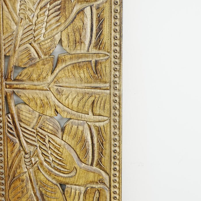 40×1×13‑Inch Decorative Wooden Panel – Carved Leaf Motif with Rustic Finish