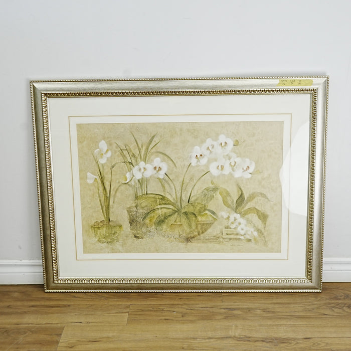 41×1×31‑Inch Framed Artwork – Botanical Illustration of White Orchids