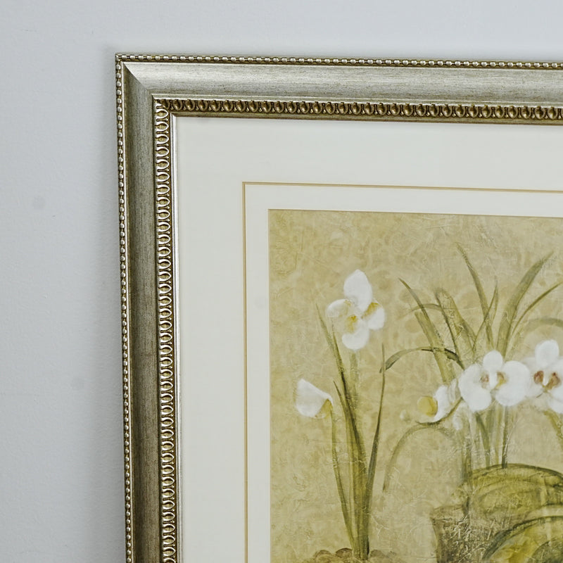 41×1×31‑Inch Framed Artwork – Botanical Illustration of White Orchids