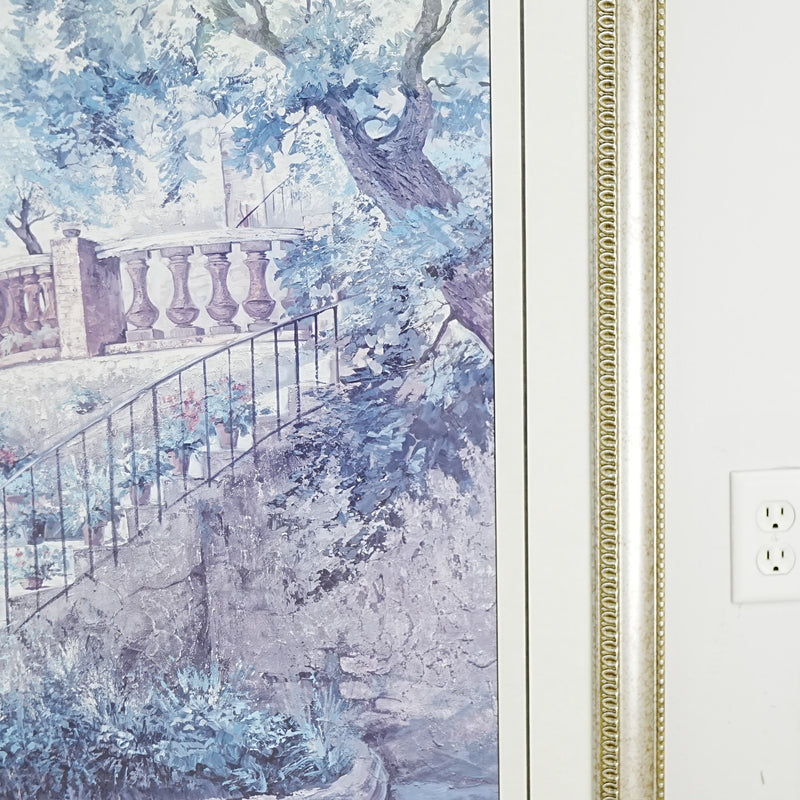 35×1×42‑Inch Framed Artwork – Garden Staircase with Terrace and Trees