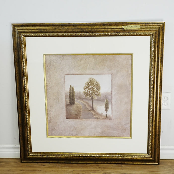 39×1×39‑Inch Framed Artwork – Pastel Landscape with Trees and Path