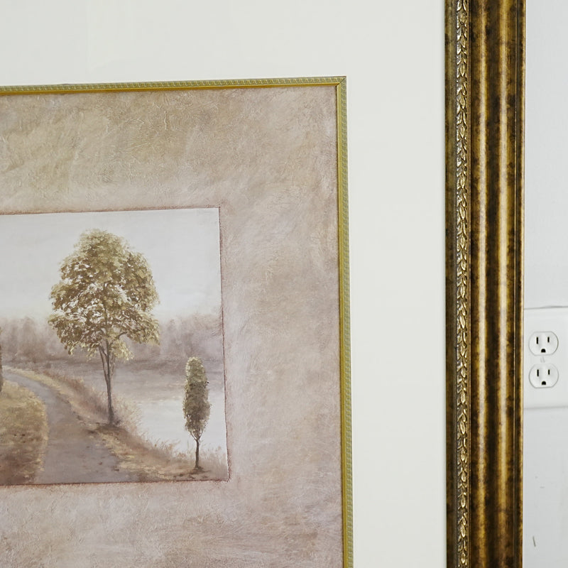 39×1×39‑Inch Framed Artwork – Pastel Landscape with Trees and Path