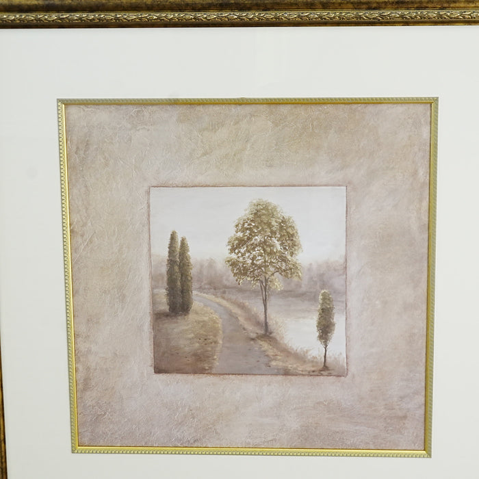 39×1×39‑Inch Framed Artwork – Pastel Landscape with Trees and Path