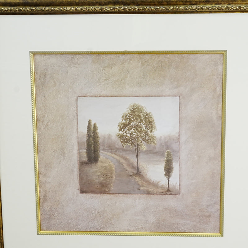 39×1×39‑Inch Framed Artwork – Pastel Landscape with Trees and Path