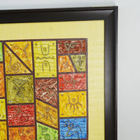 45×2×35‑Inch Framed Artwork – Abstract Symbolic Grid with Tribal Motifs