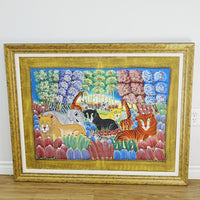 45×1×36‑Inch Framed Artwork – Vibrant Jungle Scene with Wildlife