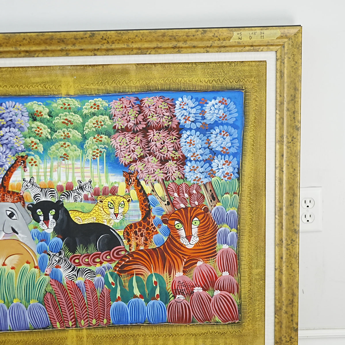 45×1×36‑Inch Framed Artwork – Vibrant Jungle Scene with Wildlife