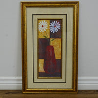 16×1×26‑Inch Framed Artwork – Floral Still Life with Red Vase in Gold Frame