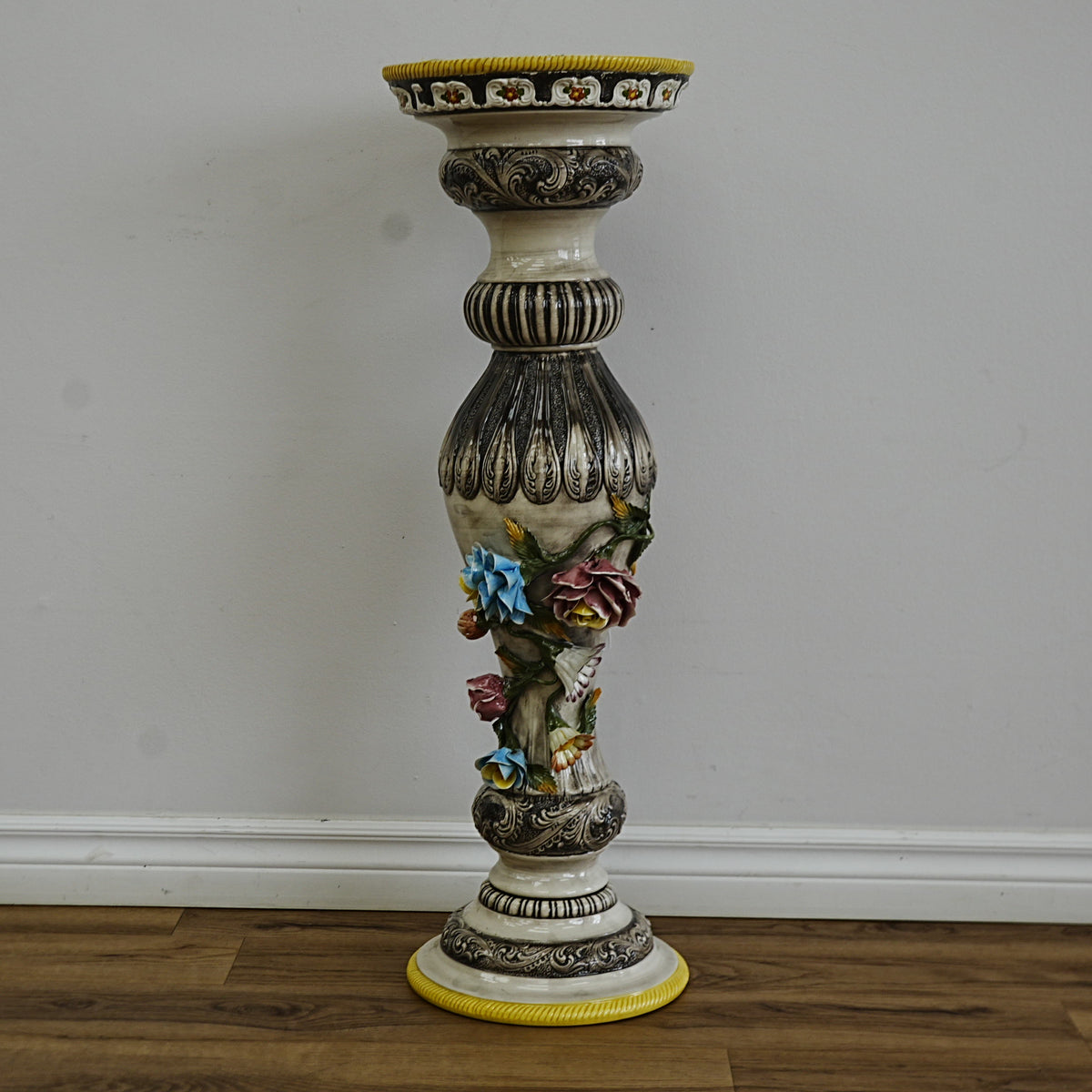 11×12×35‑Inch Ceramic Pedestal Vase – White Gloss Finish with Flared Top