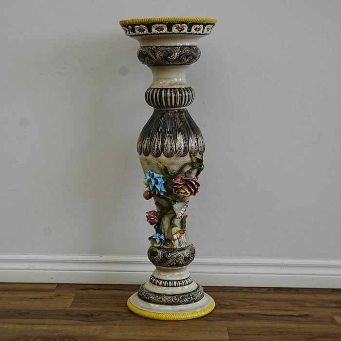 11×12×35‑Inch Ceramic Pedestal Vase – White Gloss Finish with Flared Top