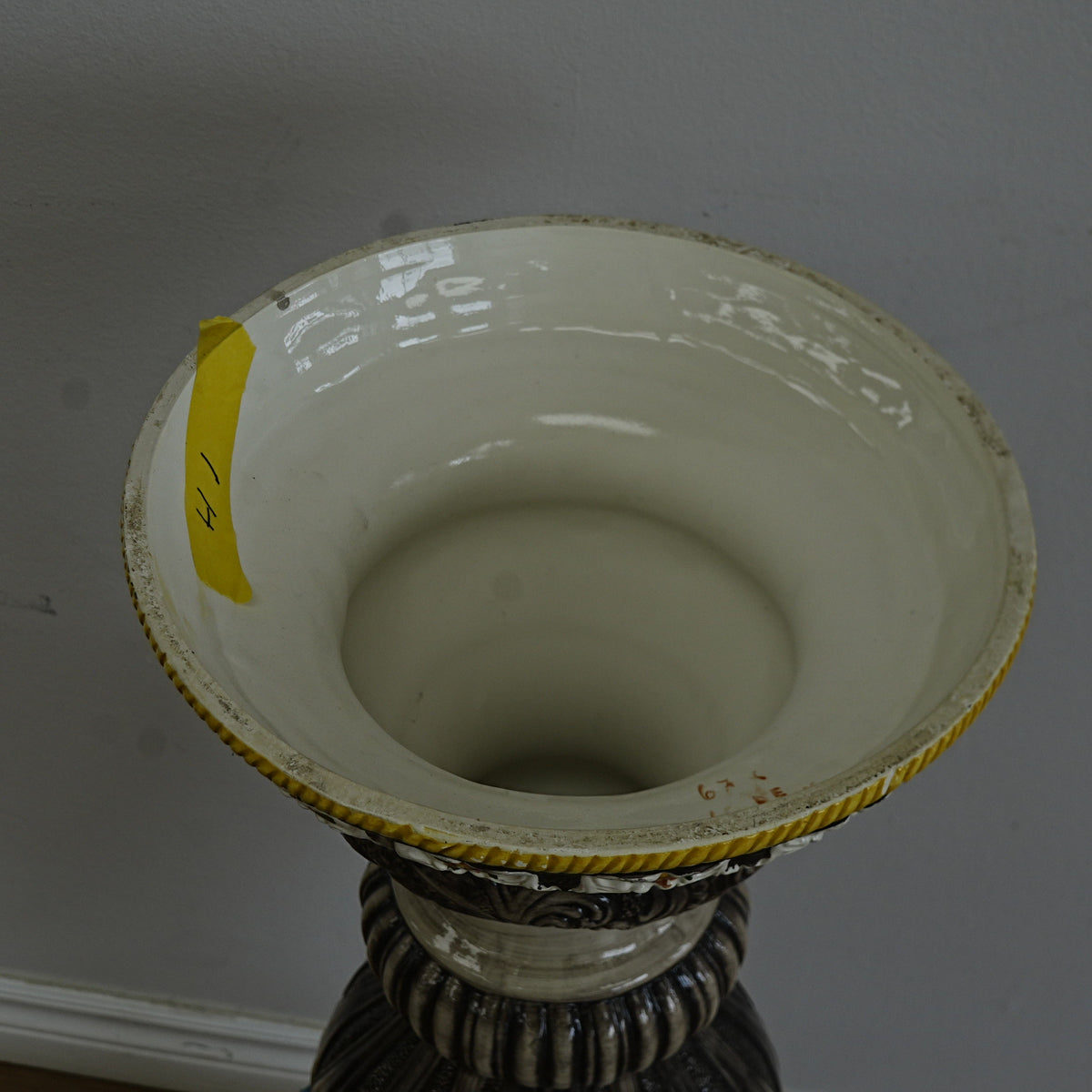 11×12×35‑Inch Ceramic Pedestal Vase – White Gloss Finish with Flared Top