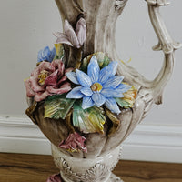 8×8×20‑Inch Decorative Ceramic Pitcher – Floral Relief with Scalloped Rim