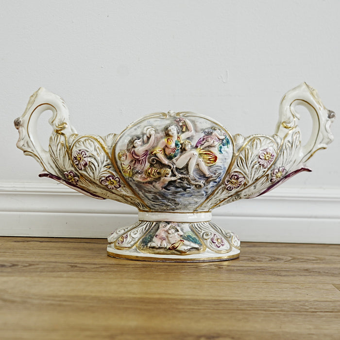 20×9×11‑Inch Centerpiece Bowl – Ceramic with Classical Figural Relief