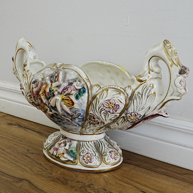 20×9×11‑Inch Centerpiece Bowl – Ceramic with Classical Figural Relief