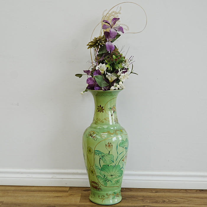 7×7×12‑Inch Decorative Ceramic Vase – Floral Relief with Flared Rim