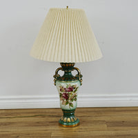 18×5×29‑Inch Table Lamp – Floral Ceramic Base with Beige Pleated Shade