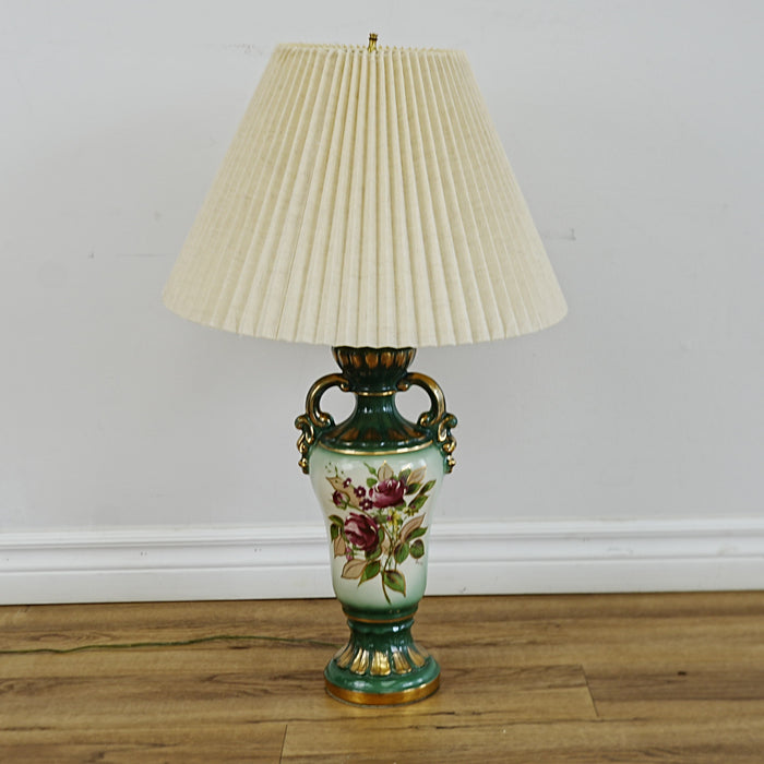 18×5×29‑Inch Table Lamp – Floral Ceramic Base with Beige Pleated Shade