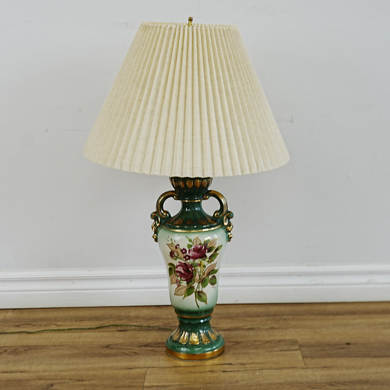 18×5×29‑Inch Table Lamp – Floral Ceramic Base with Beige Pleated Shade